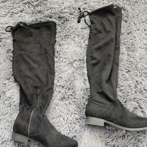 Time and Tru Black Over-the-Knee Suede-Look Boots